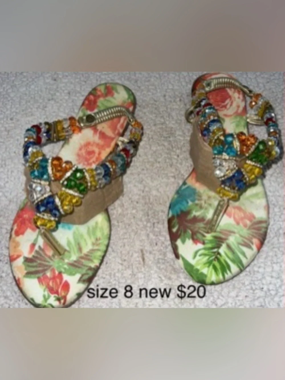 Beaded Floral Wedge Sandals - Size 8 - Multicolor
